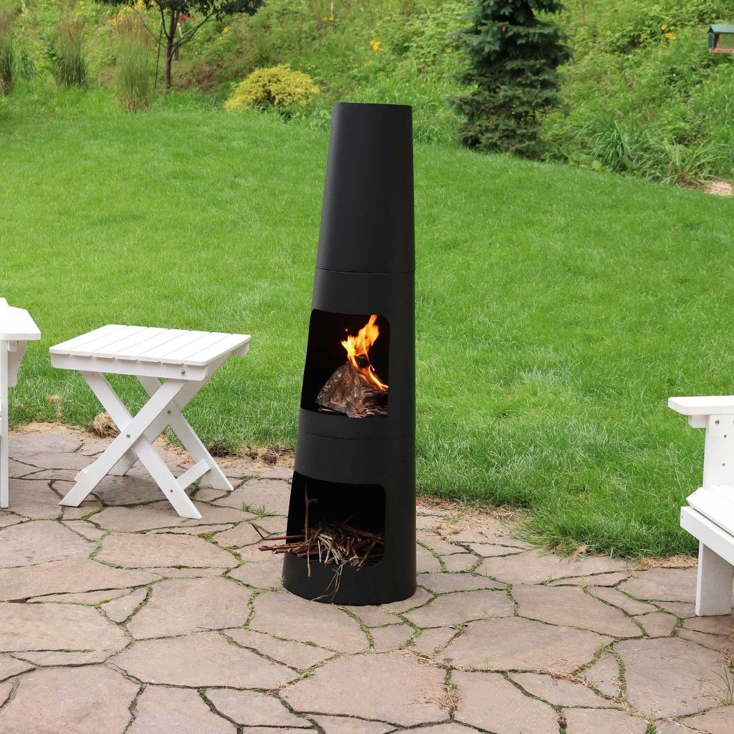 Sunnydaze 49 Inch Black Steel Heavy-Duty Modern Style Outdoor Wood Burning Chiminea