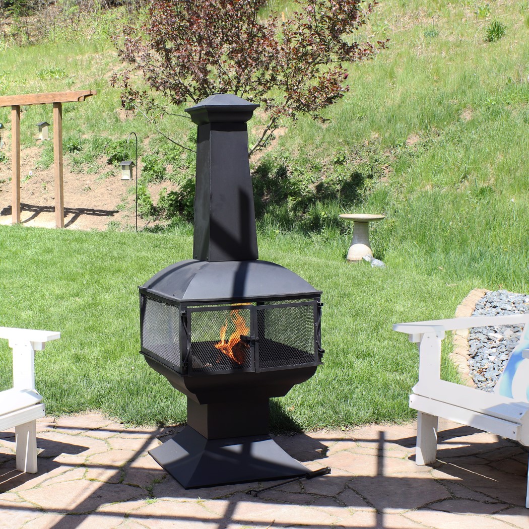 Sunnydaze 57 Inch Black Steel 360-Degree Outdoor Patio Wood Burning Chiminea