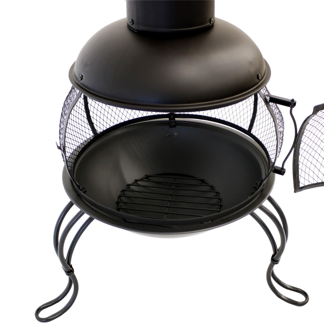 Sunnydaze 66 Inch Black Steel Outdoor Patio Wood Burning Chiminea with Mesh Sides