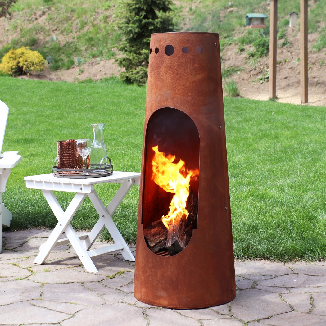 Sunnydaze 50 Inch Oxidized Steel Santa Fe Outdoor Patio Wood Burning Chiminea