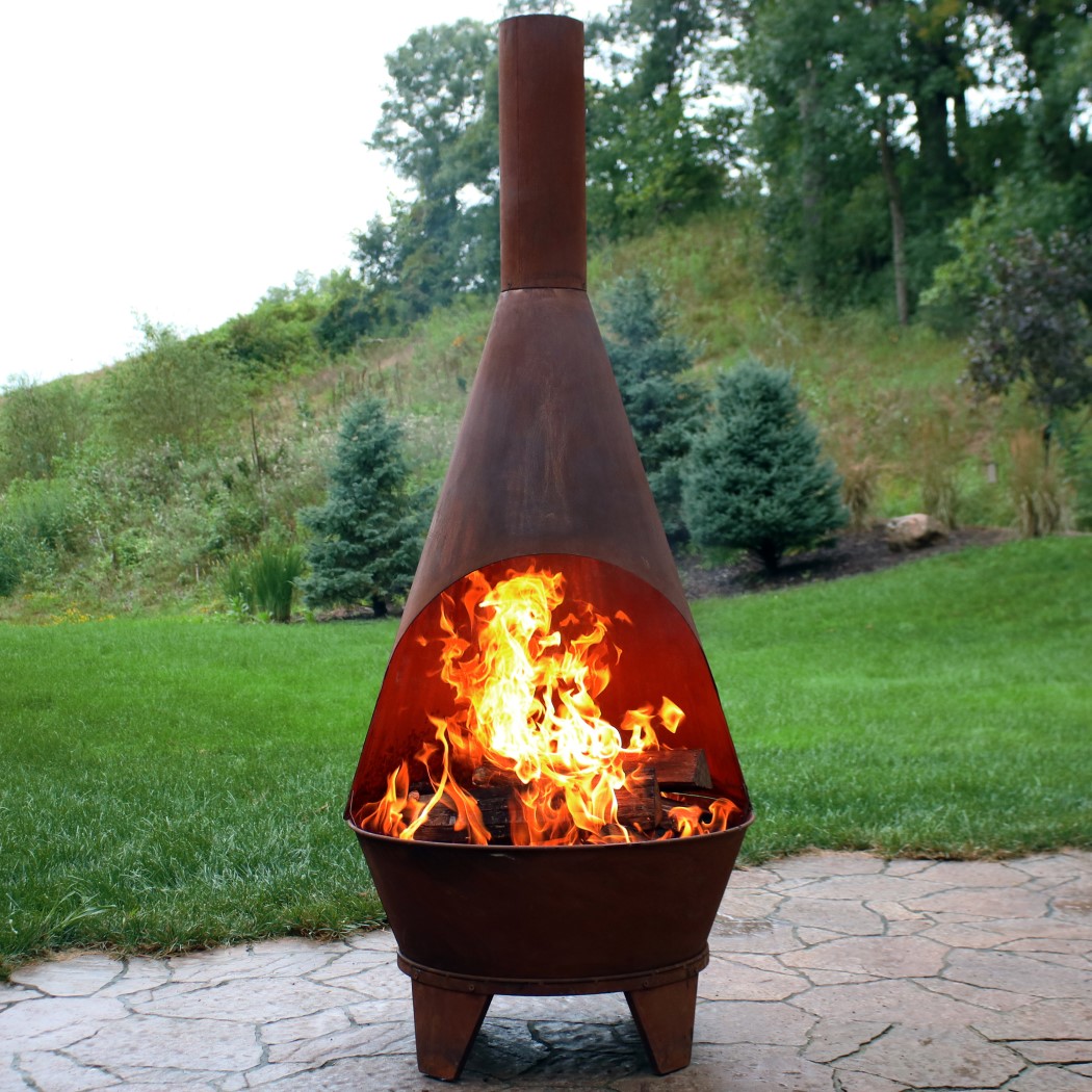 Sunnydaze 6 Foot Oxidized Steel Mexican Style Outdoor Patio Wood Burning Chiminea
