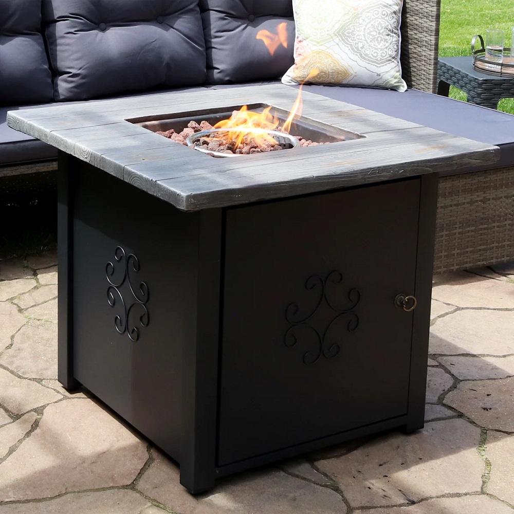 Sunnydaze 30 Inch Square Propane Fire Pit Table - Manual Ignition