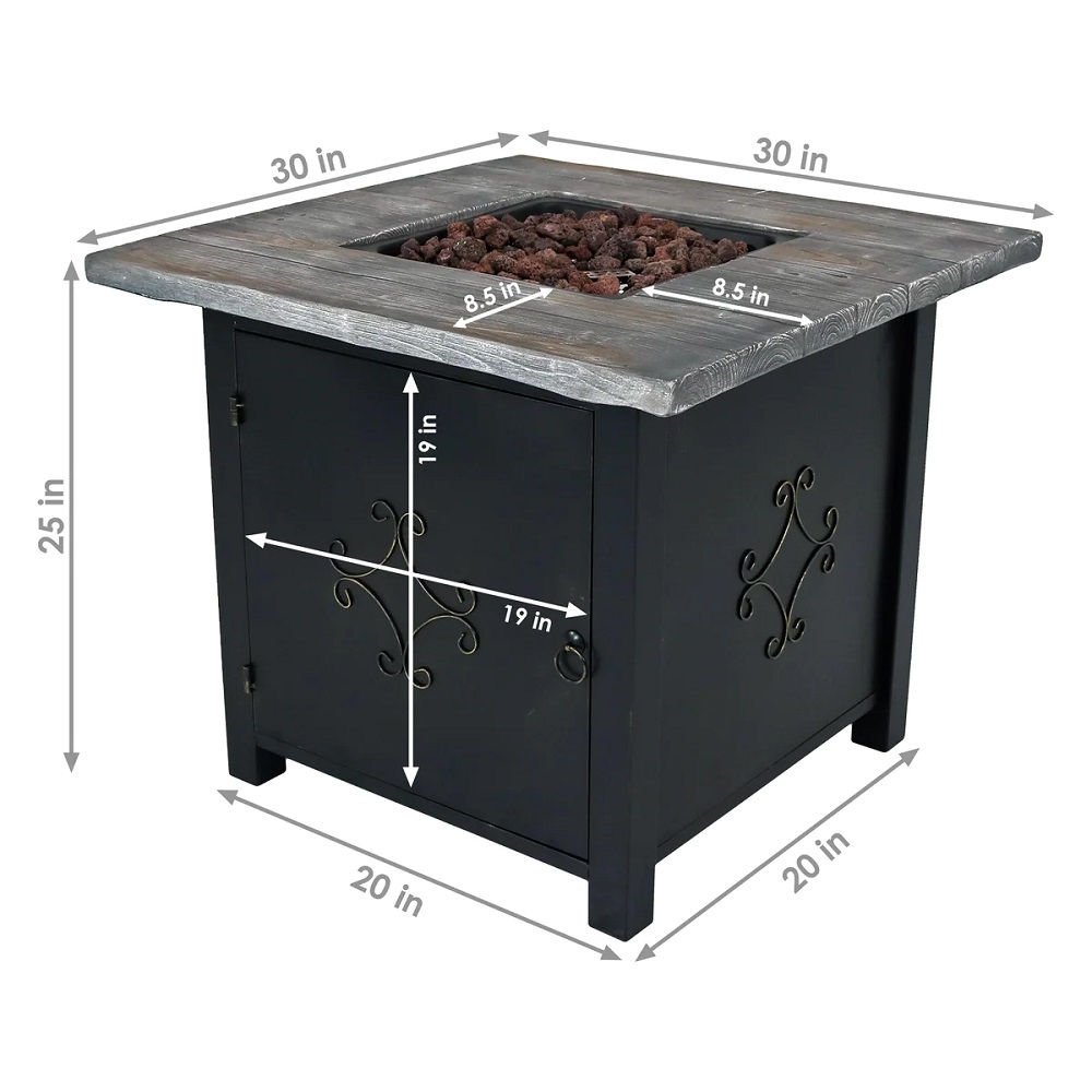 Sunnydaze 30 Inch Square Propane Fire Pit Table - Manual Ignition