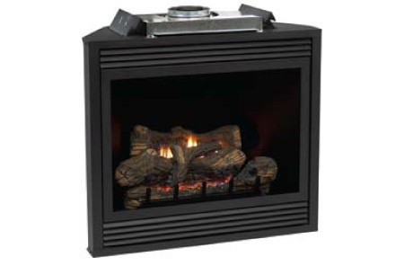 Empire Corner Mantel and 42 Inch Tahoe Deluxe Direct Vent Fireplace - Intermittent Pilot