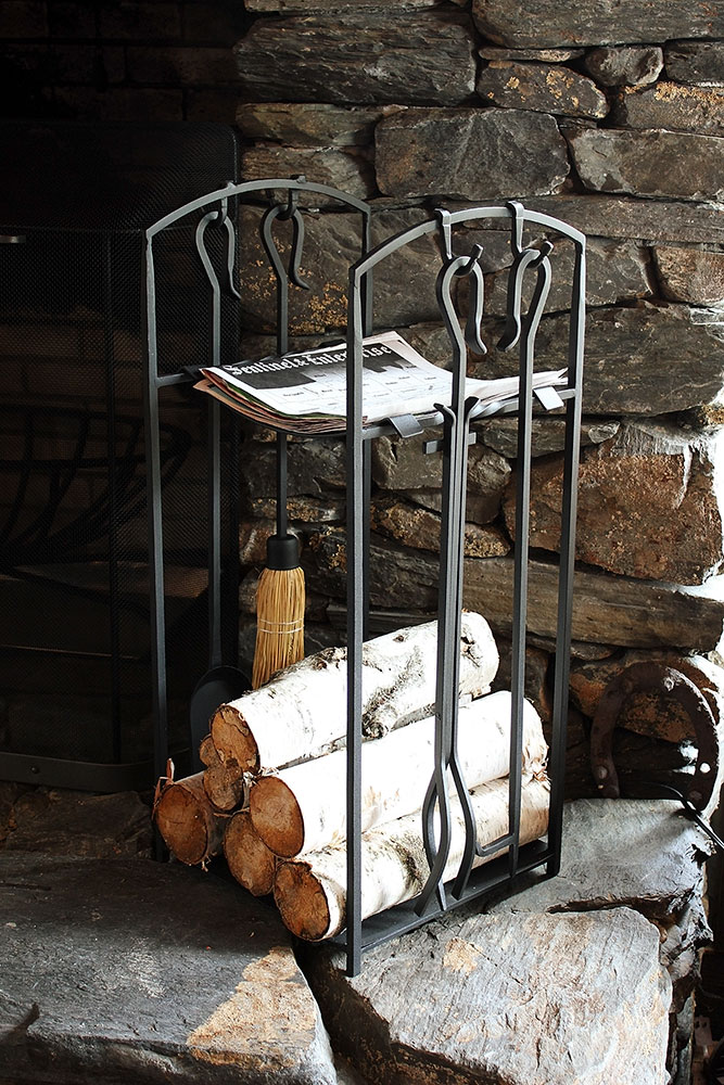 Minuteman 26 Inch Mission Fireplace Log Holder w/ Fireplace Tools