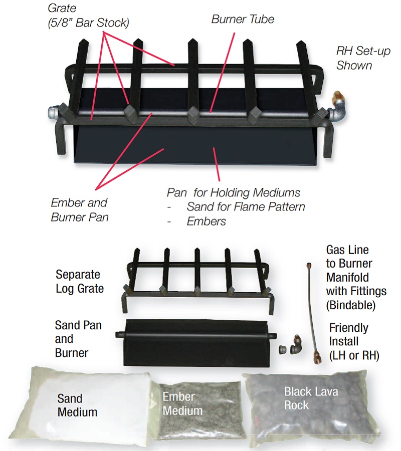 Aspen Industries Master Flame Natural Gas Fireplace Sand Burner with Logs - Red Oak