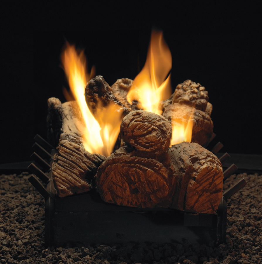 Empire 24" Multi-Sided Stone River Ceramic Fiber Ventless Propane Gas Log Set and Intermittent Slope Glaze Burner