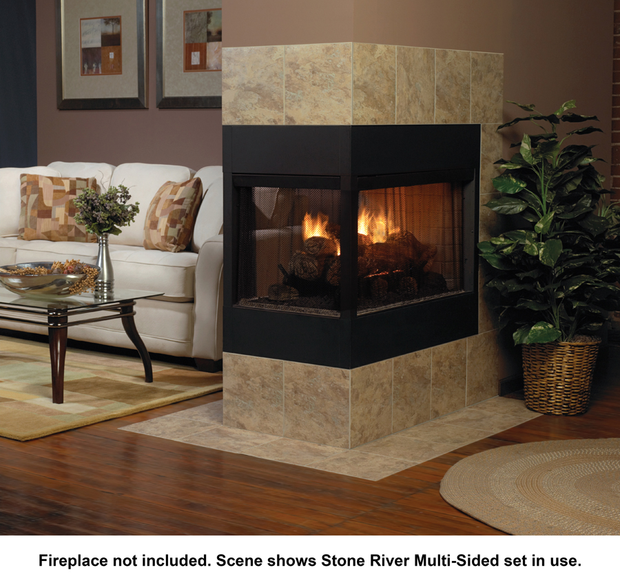 Empire 18" Multi-Sided Stone River Ceramic Fiber Ventless Propane Gas Log Set and Intermittent Slope Glaze Burner