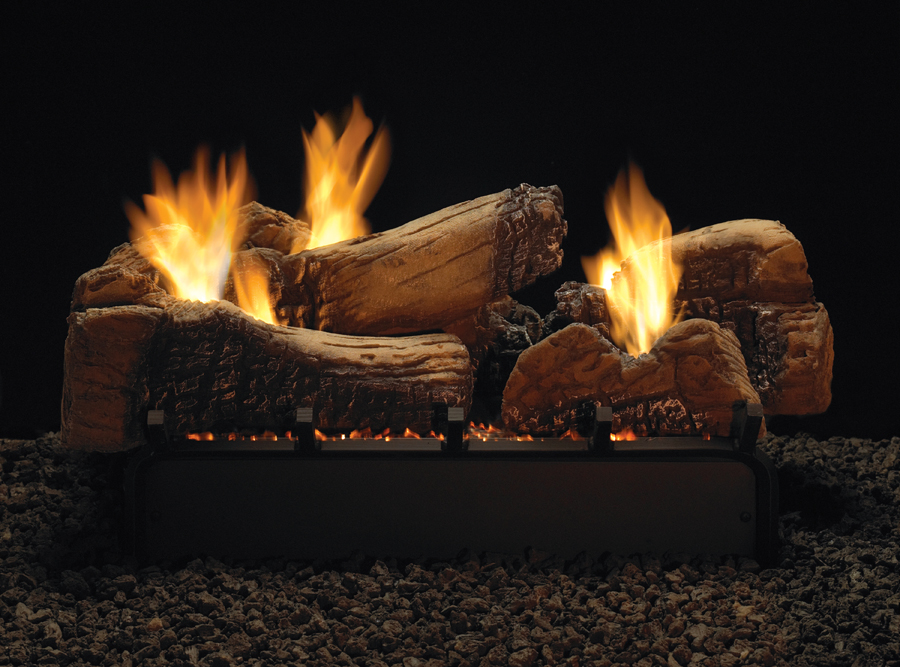 Empire 24" Multi-Sided Stone River Ceramic Fiber Ventless Natural Gas Log Set and Millivolt Slope Glaze Burner