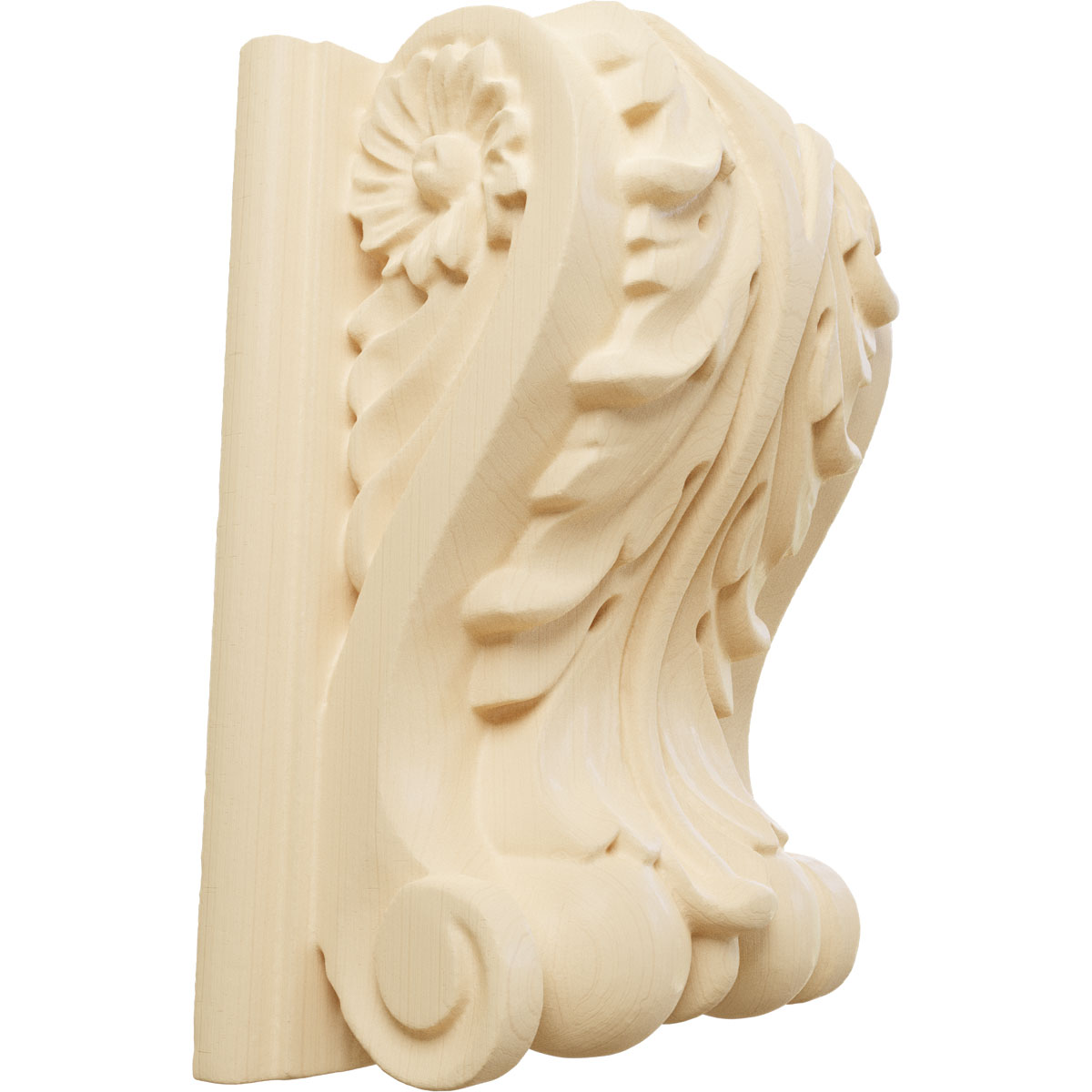 Ekena Millwork 3 1/2 Inch Small Acanthus Block Wood Corbel with Backplate