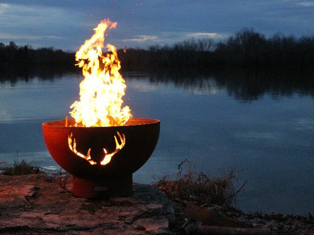 Fire Pit Art Antlers Gas Fire Pit - Match Lit