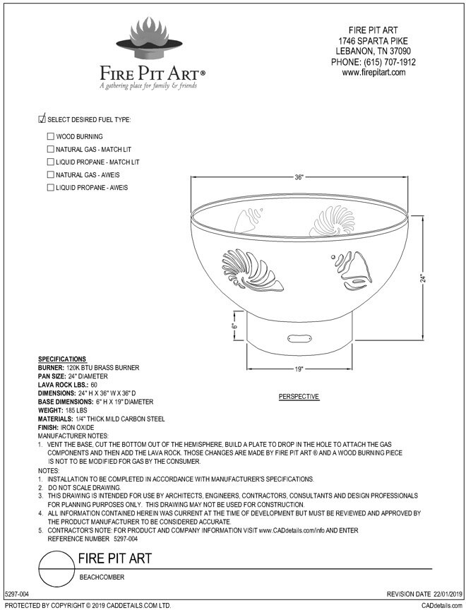 Fire Pit Art Beachcomber Gas Fire Pit - Electronic Ignition