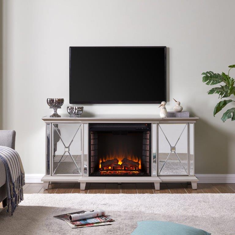SEI 58 Inch Toppington Electric Fireplace with Mirrored Media Console
