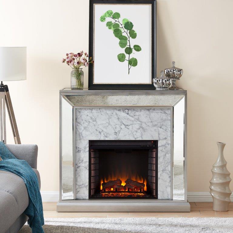 SEI 44 Inch Trandling Electric Fireplace with Mirrored Faux Marble Mantel