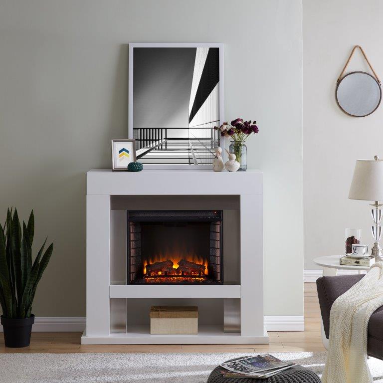SEI 44 Inch Lirrington Stainless Steel Electric Fireplace with Mantel