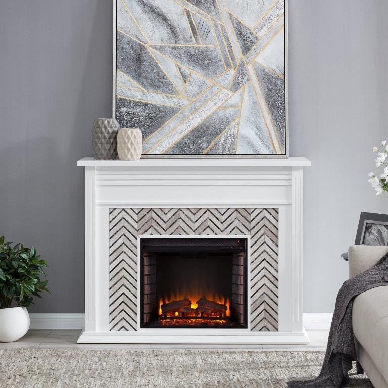 SEI 50 Inch Hebbington Electric Fireplace with Tiled Marble Mantel
