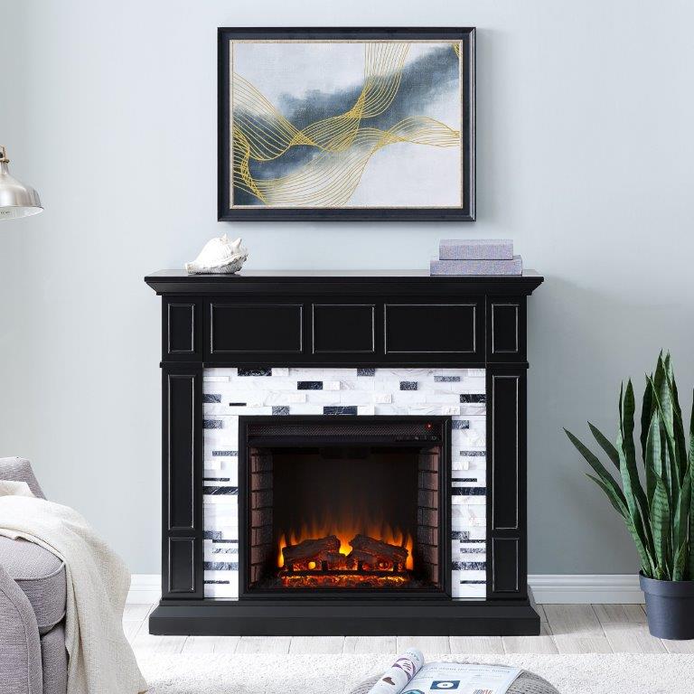 SEI 45 Inch Drovling Electric Fireplace with Marble Mantel