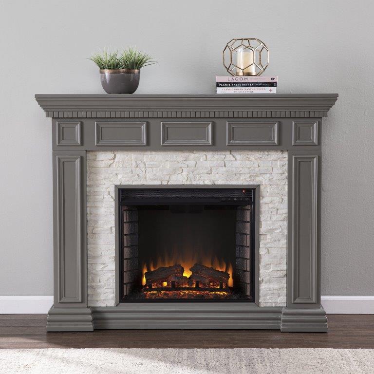 SEI 50 Inch Dakesbury Electric Fireplace with Faux Stone Mantel