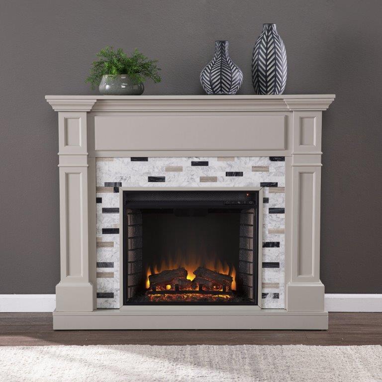 SEI 48 Inch Birkover Electric Fireplace with Marbled Surround Mantel