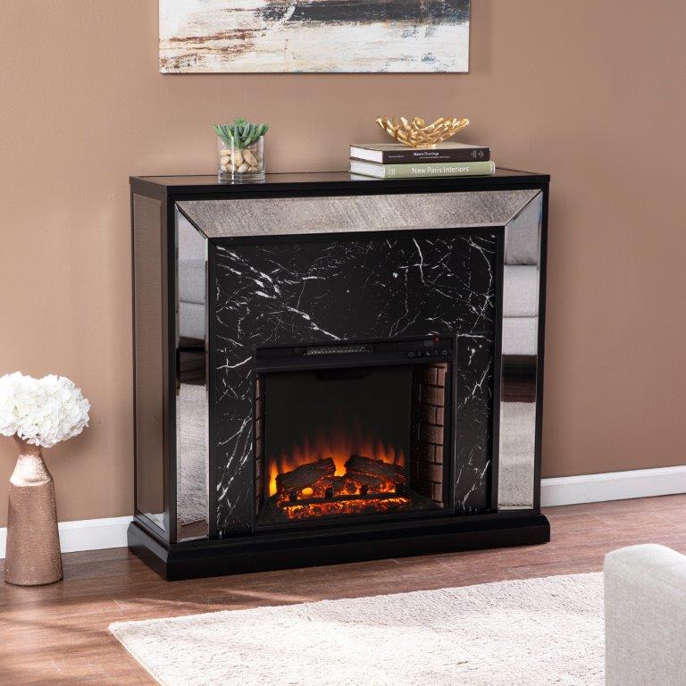 SEI 44 Inch Trandling Electric Fireplace with Mirrored Faux Marble Mantel