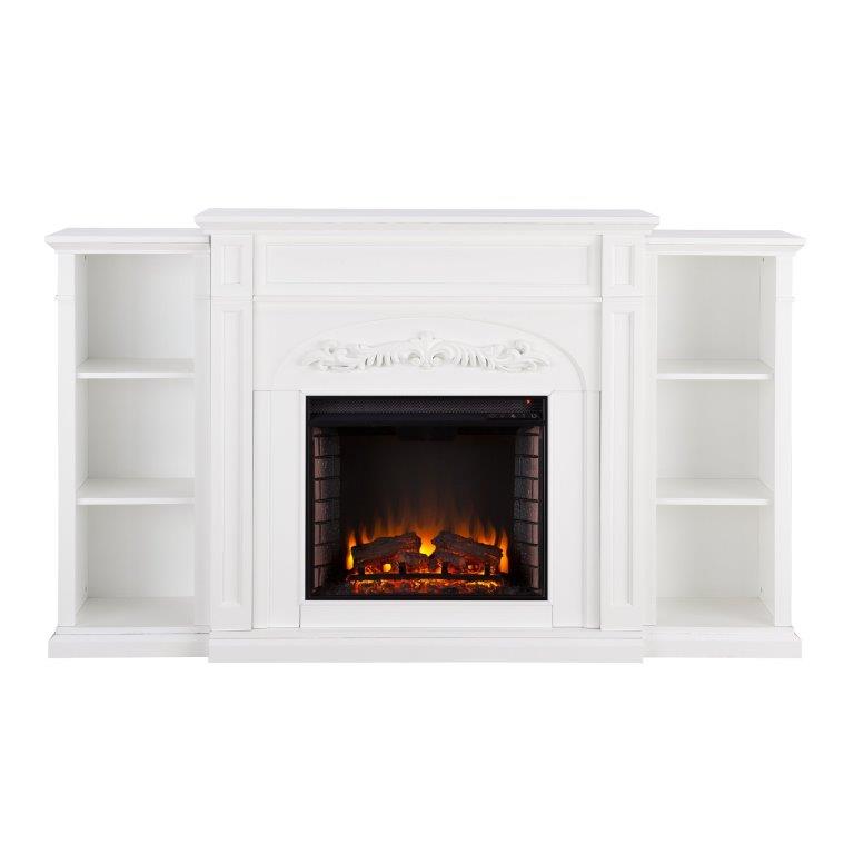 SEI 72 Inch Chantilly Electric Fireplace Mantel with Bookcase