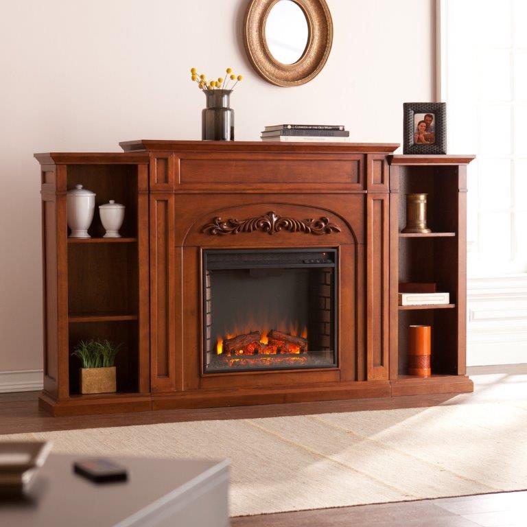 SEI 72 Inch Chantilly Electric Fireplace Mantel with Bookcase