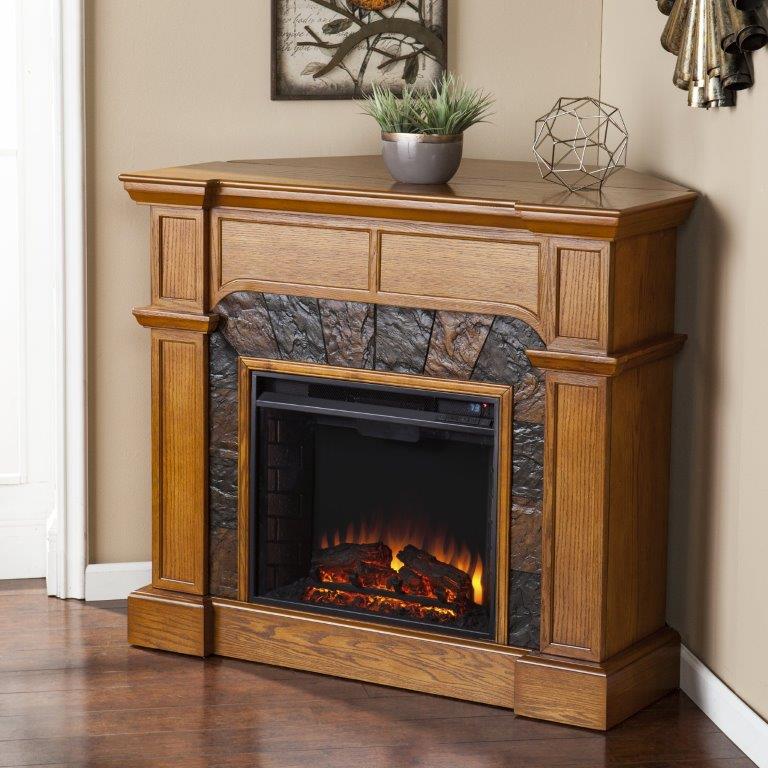 SEI 45 Inch Cartwright Electric Fireplace with Corner Mission Oak Mantel