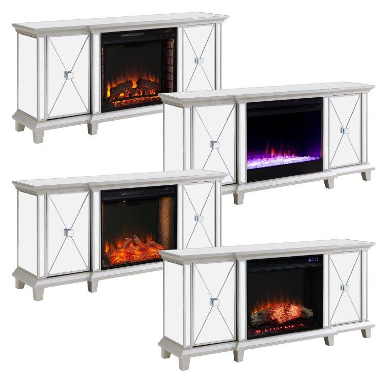 SEI 58 Inch Toppington Electric Fireplace with Mirrored Media Console