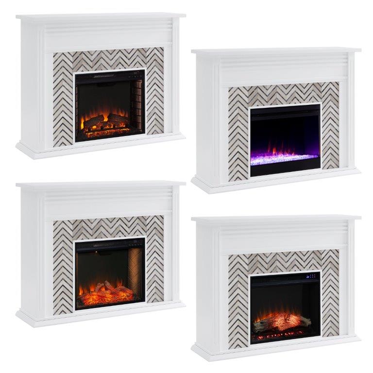 SEI 50 Inch Hebbington Color Changing Electric Fireplace with Marble Surround