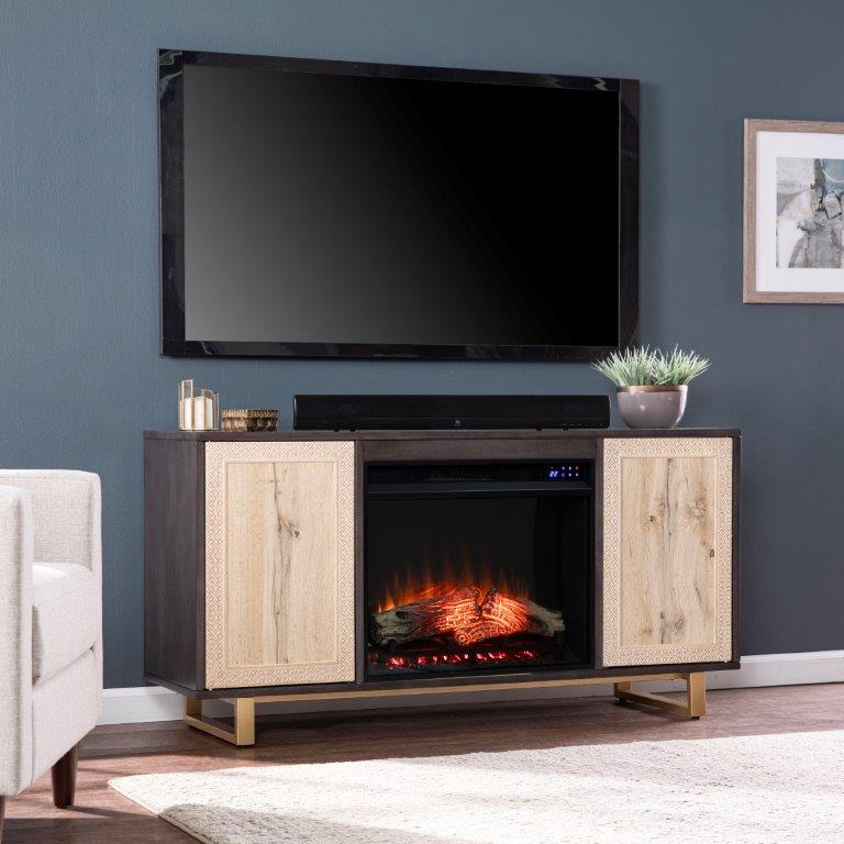 SEI 54 Inch Wilconia Electric Fireplace with Carved Details Media Console