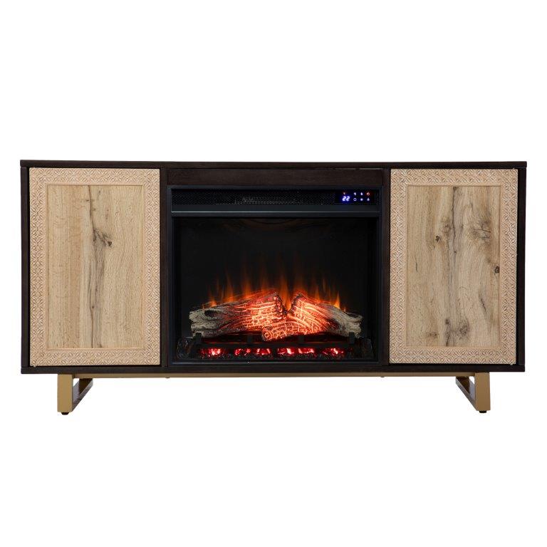 SEI 54 Inch Wilconia Electric Fireplace with Carved Details Media Console