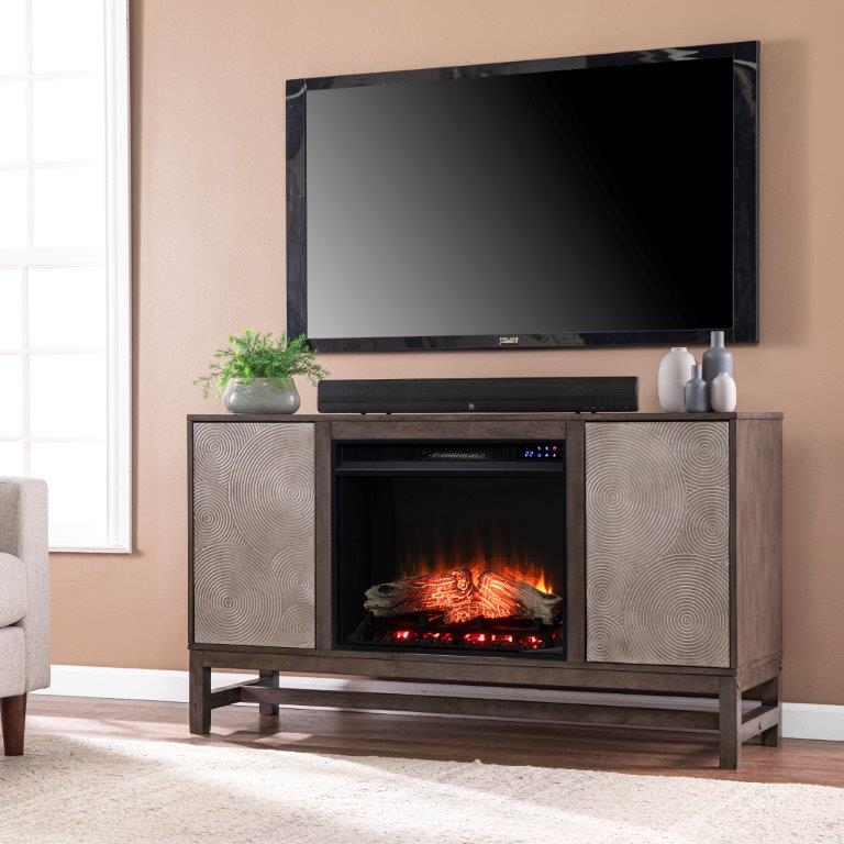 SEI 54 Inch Lannington Electric Fireplace with Brown Media Storage Stand