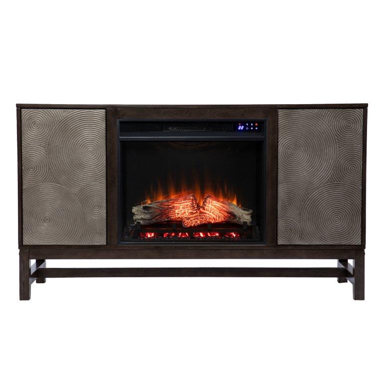SEI 54 Inch Lannington Electric Fireplace with Brown Media Storage Stand