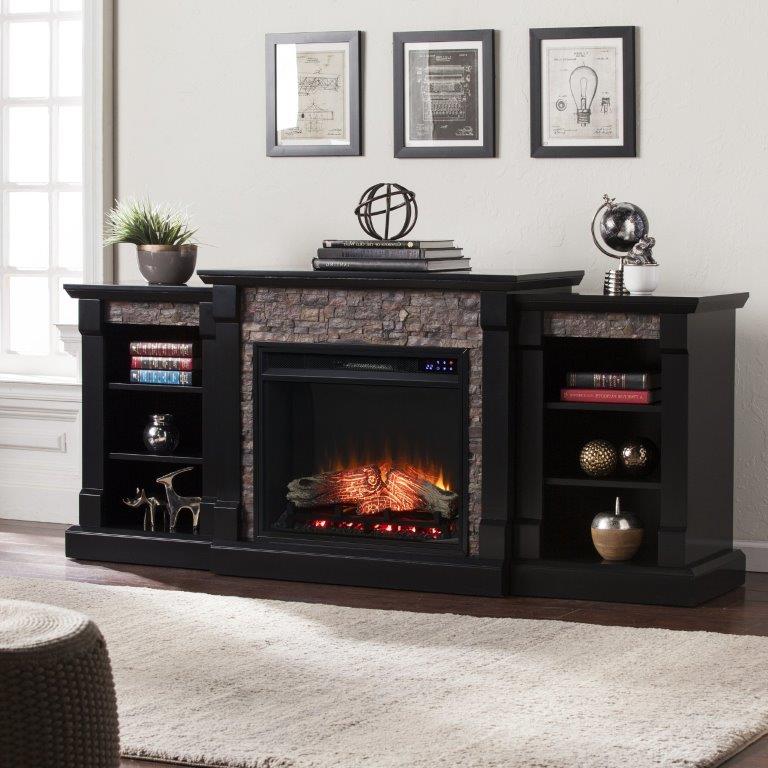 SEI 72 Inch Gallatin Electric Fireplace with Side Bookcases