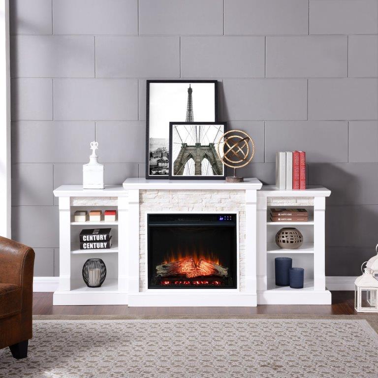 SEI 72 Inch Gallatin Electric Fireplace with Side Bookcases