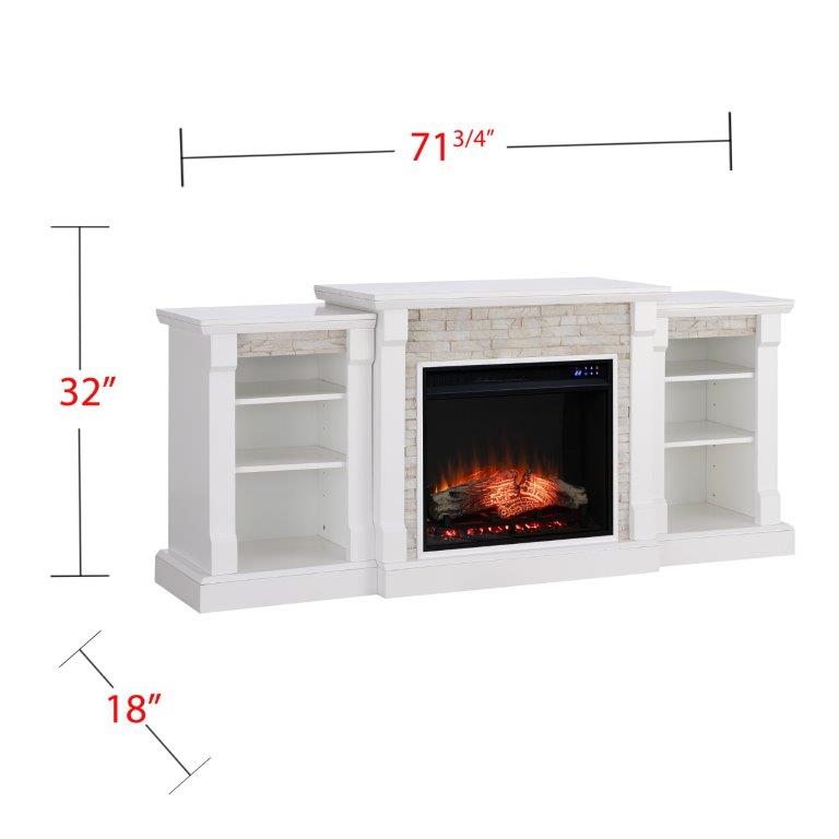 SEI 72 Inch Gallatin Electric Fireplace with Side Bookcases