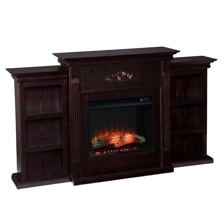 SEI 70 Inch Tennyson Electric Fireplace with Side Bookcases