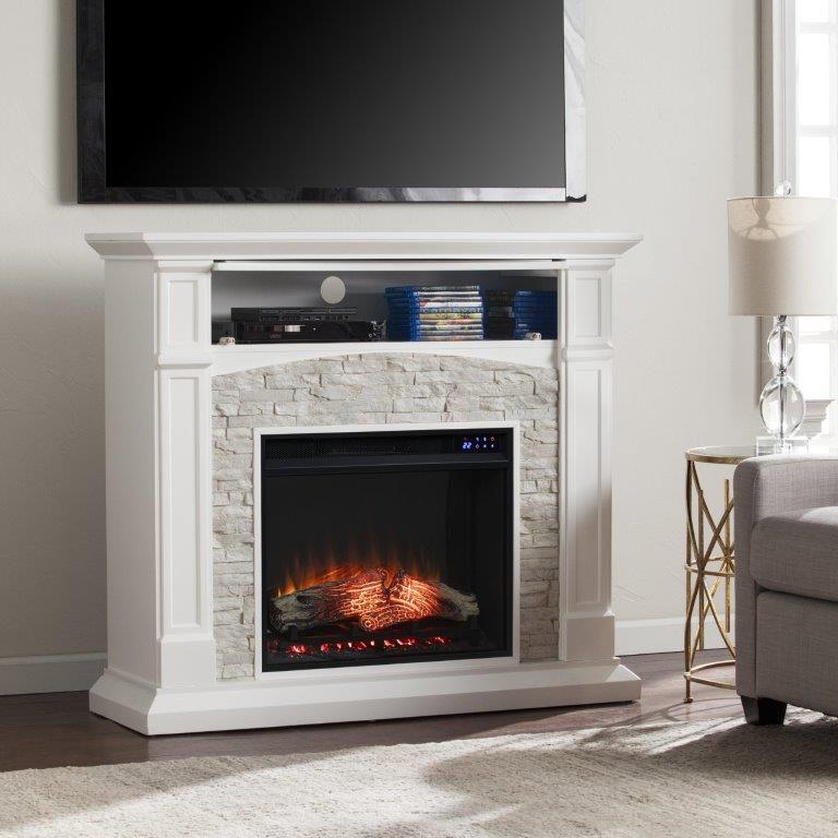SEI 46 Inch Seneca Electric Fireplace with Faux Stone Surround