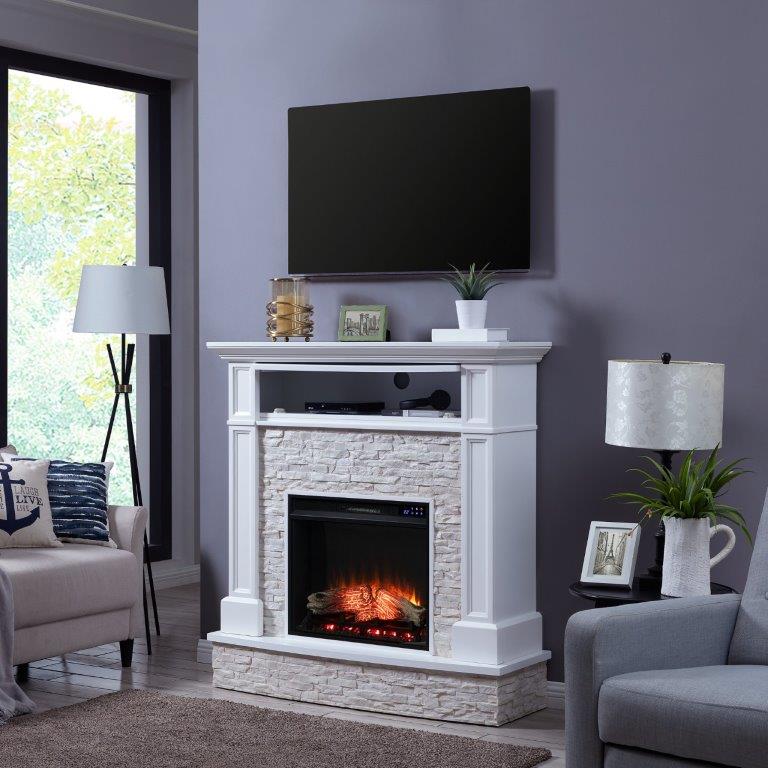 SEI 48 Inch Jacksdale Electric Fireplace with Faux Stone Surround
