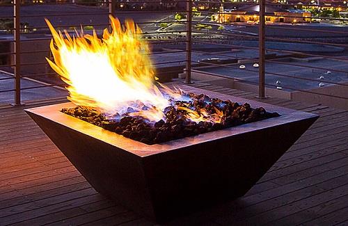 Hearth Products Controls 36 Inch Square Smooth Sierra Gas Fire Bowl - Match Lit