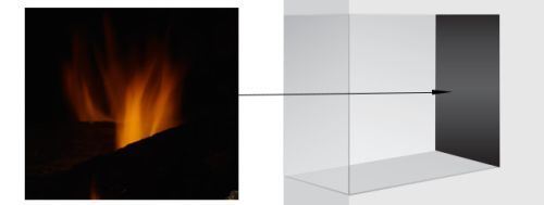 Majestic 36" Pearl II Peninsula Fireplace Reflective Black Glass Interior Panels