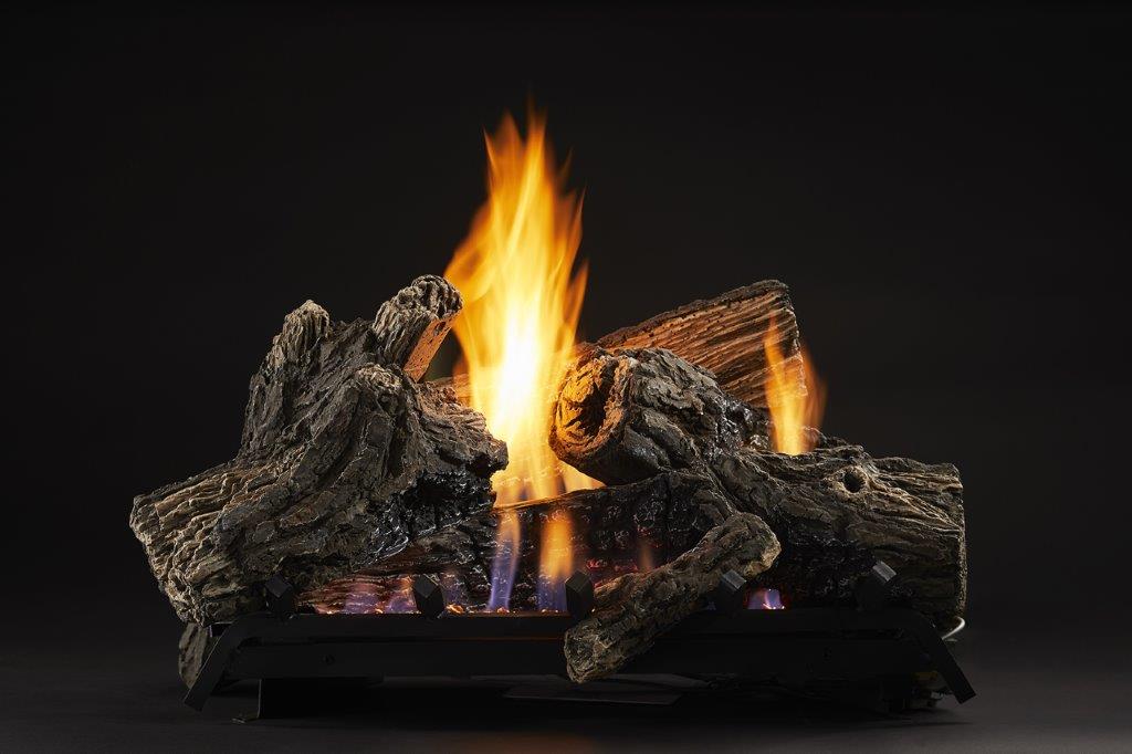 Monessen 22 Inch Mojo Burncrete Refractory Log Set and Vent Free Gas Burner with Remote Control - Intermittent Pilot