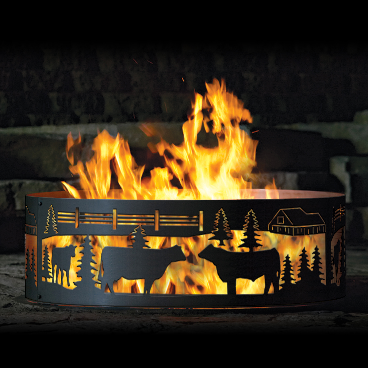 P&D Metal Works Cows On The Farm Wood Burning Fire Ring