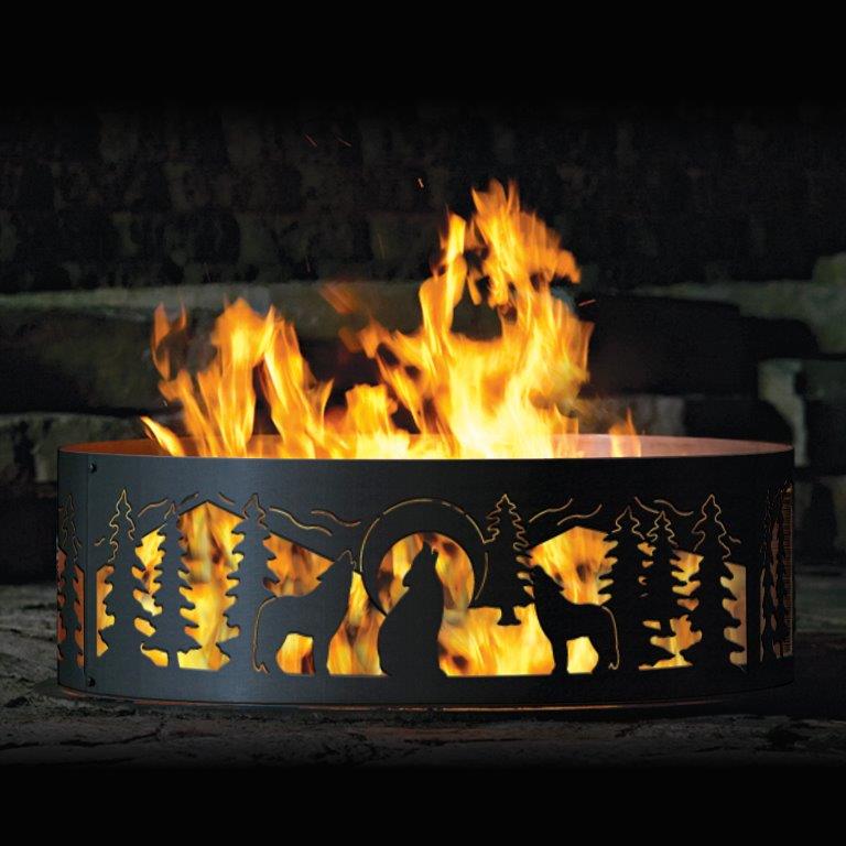 P&D Metal Works Wolves Wood Burning Fire Ring