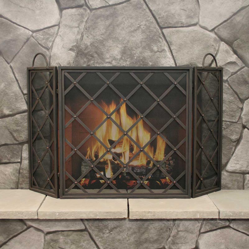 Pilgrim Iron Weave Tri Panel Fireplace Screen