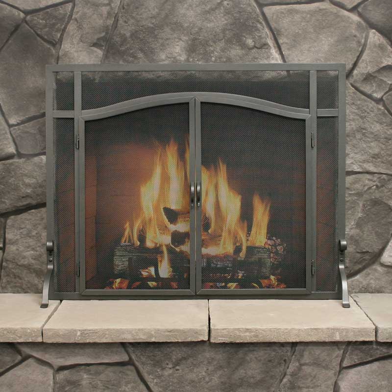 Pilgrim 44 Inch Forged Iron Fireplace Screen with Arched Doors
