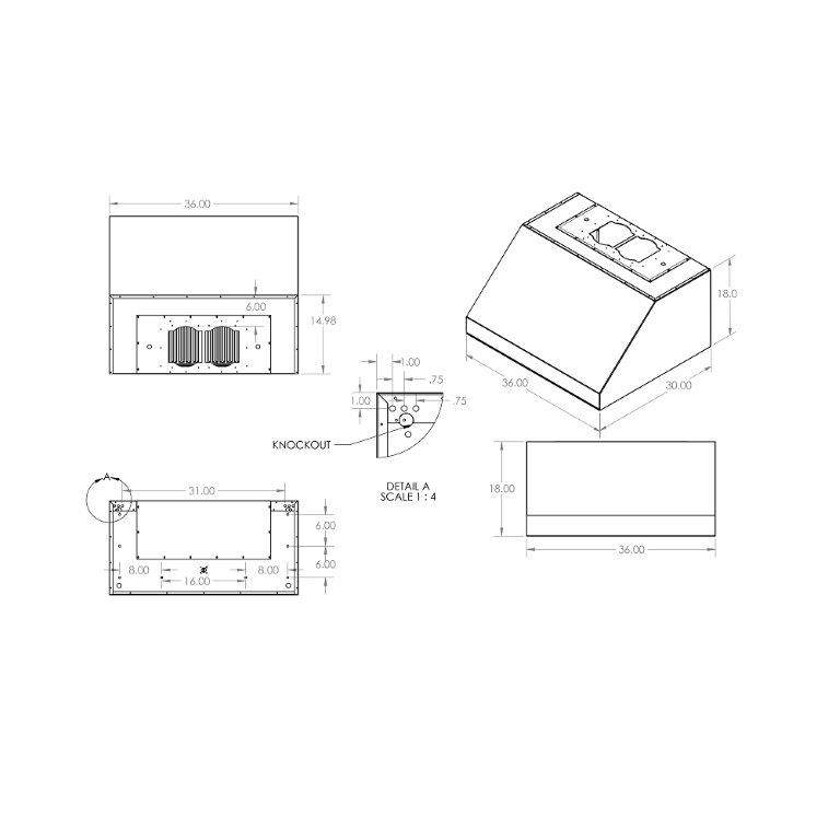 RCS 36 Inch 304 Stainless Steel Vent Hood with 1200 CFM Blower