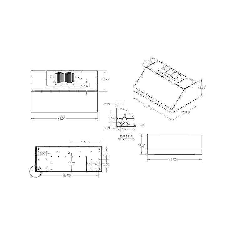 RCS 48 Inch 304 Stainless Steel Vent Hood with 1200 CFM Blower