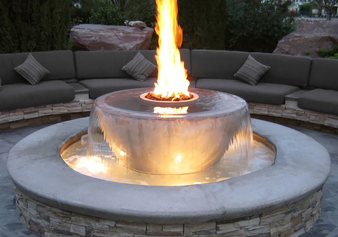 The Outdoor Plus 38 Inch Sedona GFRC 360 Degree Gas Fire and Water Bowl