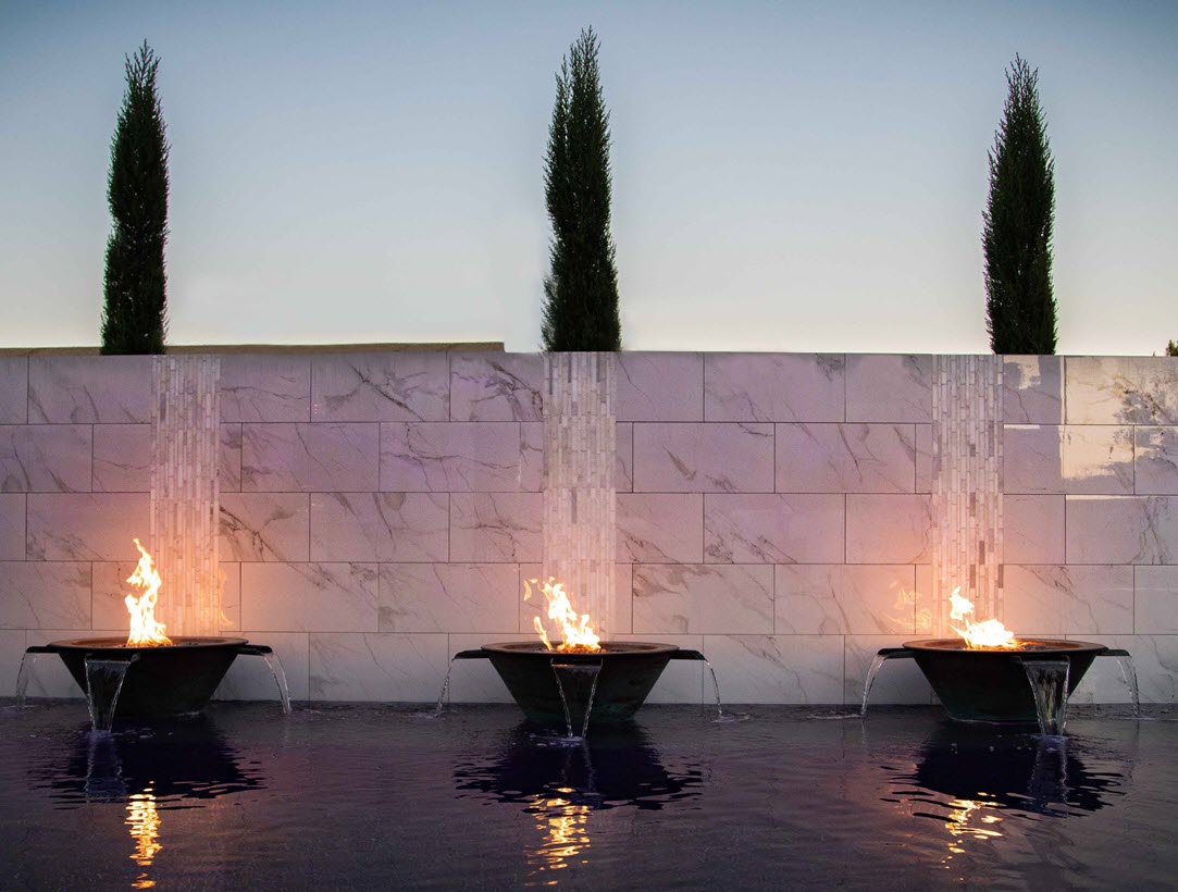 The Outdoor Plus 36 Inch Cazo Hammered Copper 4-Way Water and Gas Fire Bowl